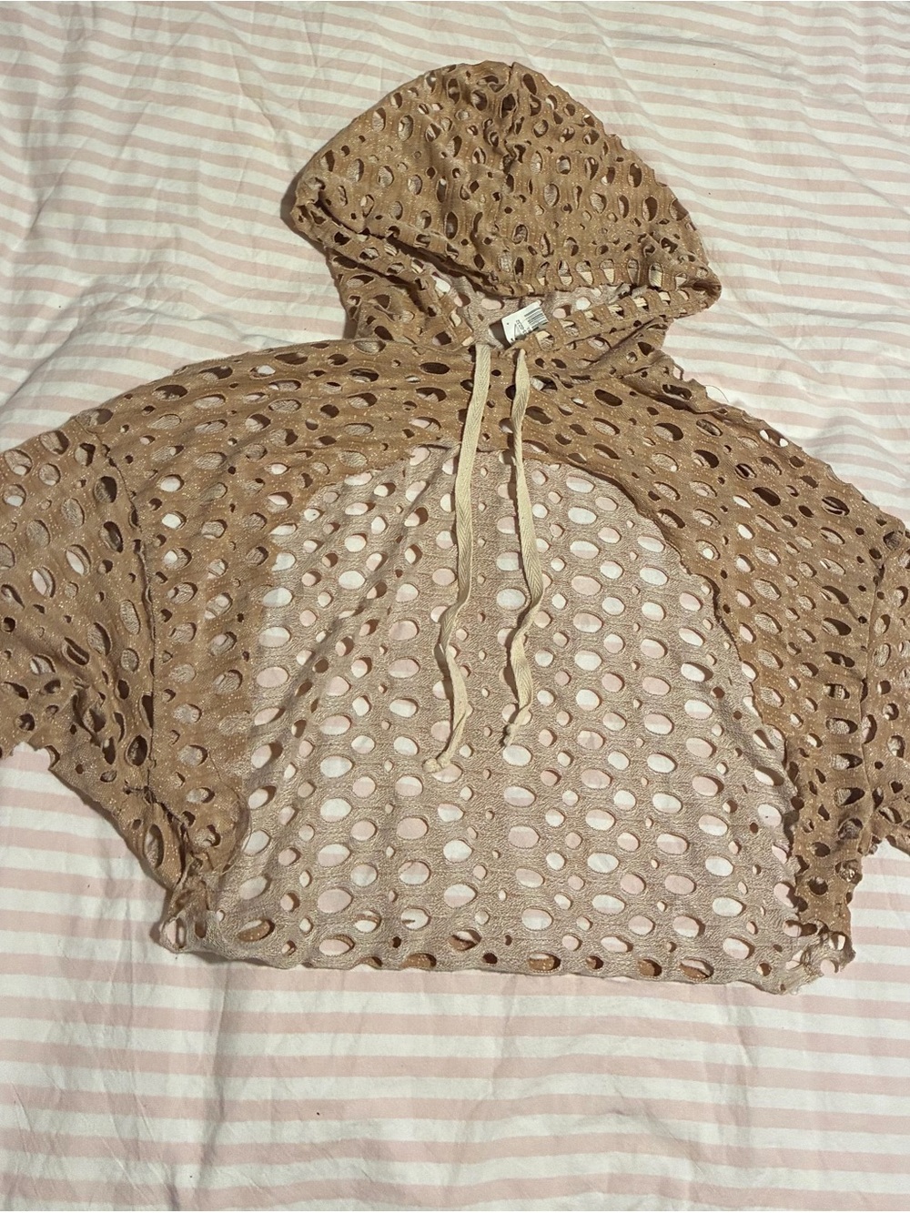 Crochet Oversized Hooded Crop Top in Light Brown